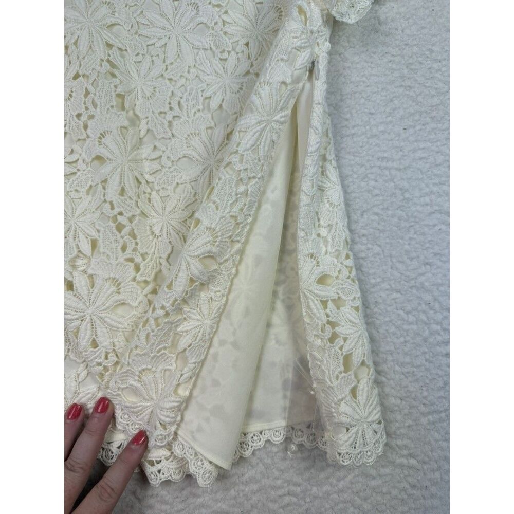 NEW Talbots Shirt Womens 14 Ivory Floral‎ Lace Short Sleeve Scalloped Hem Casual - Picture 8 of 8